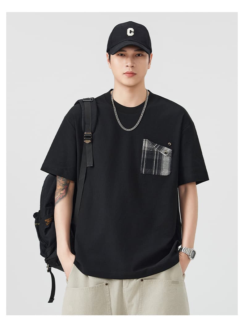 실사 여름 새로운 조수 브랜드 라운드 넥 반팔 티셔츠 남자 루즈핏 다용도 주머니 디자인 트렌드 면 100% 맨위 상세 이미지 13