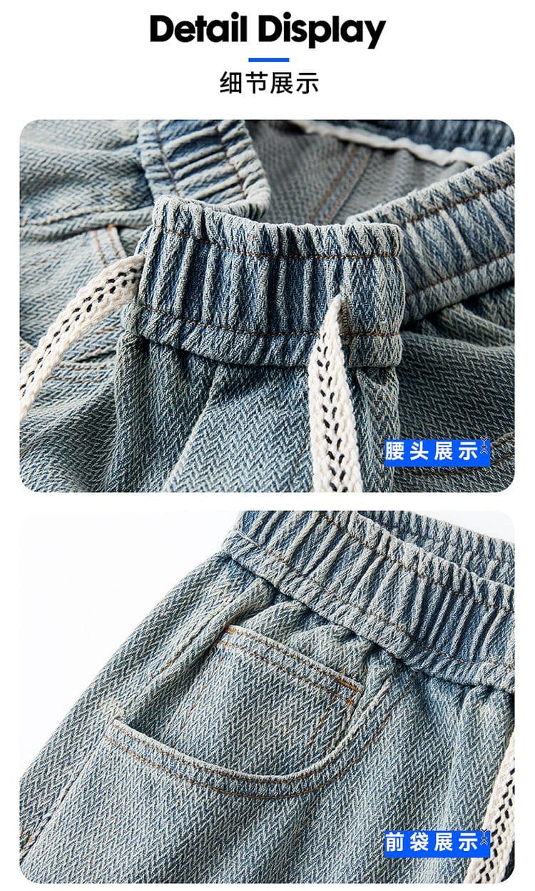 실사 여름 새로운 별이 빛나는 하늘 곡물 데님 오부 바지 트렌드 다용도 아메리칸 높음 거리 루즈핏 스트레이트 데님 반바지 상세 이미지 19