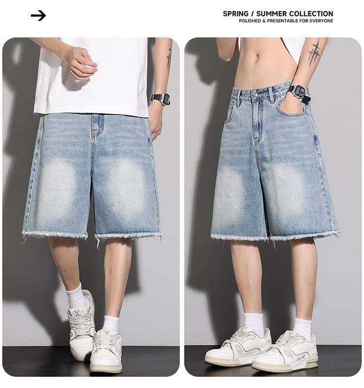 실사 아메리칸 조수 브랜드 거친 가장자리 워싱 데님 반바지 남자 높음 거리 레트로 마 오래된 캐주얼 바지 오부 바지 상세 이미지 15