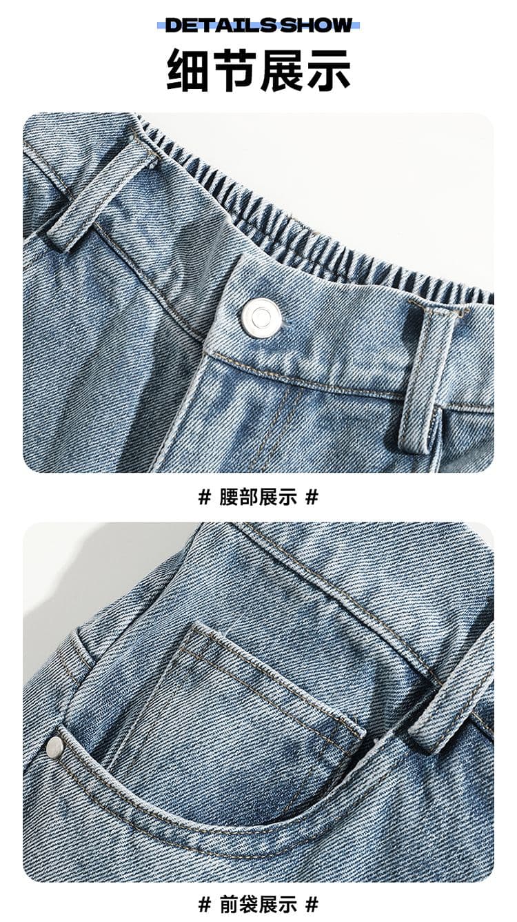 실사 아메리칸 레트로 찢어진 부분 워싱 데님 반바지 남자 여름 조수 브랜드 루즈핏 스트레이트 넓은 다리 7 점 청바지 상세 이미지 18