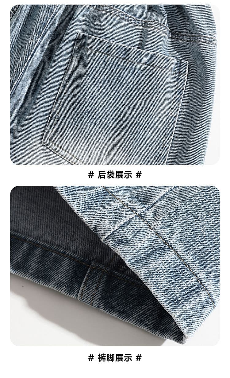 실사 아메리칸 레트로 찢어진 부분 워싱 데님 반바지 남자 여름 조수 브랜드 루즈핏 스트레이트 넓은 다리 7 점 청바지 상세 이미지 19