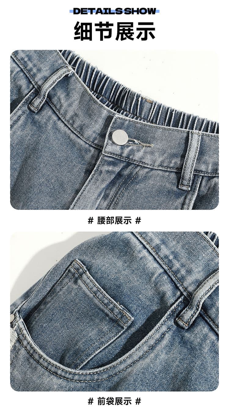 실사 아메리칸 레트로 디자인 센스 워싱 데님 반바지 남자 여름 높음 거리 조수 브랜드 루즈핏 스트레이트 넓은 다리 7부 바지 상세 이미지 18