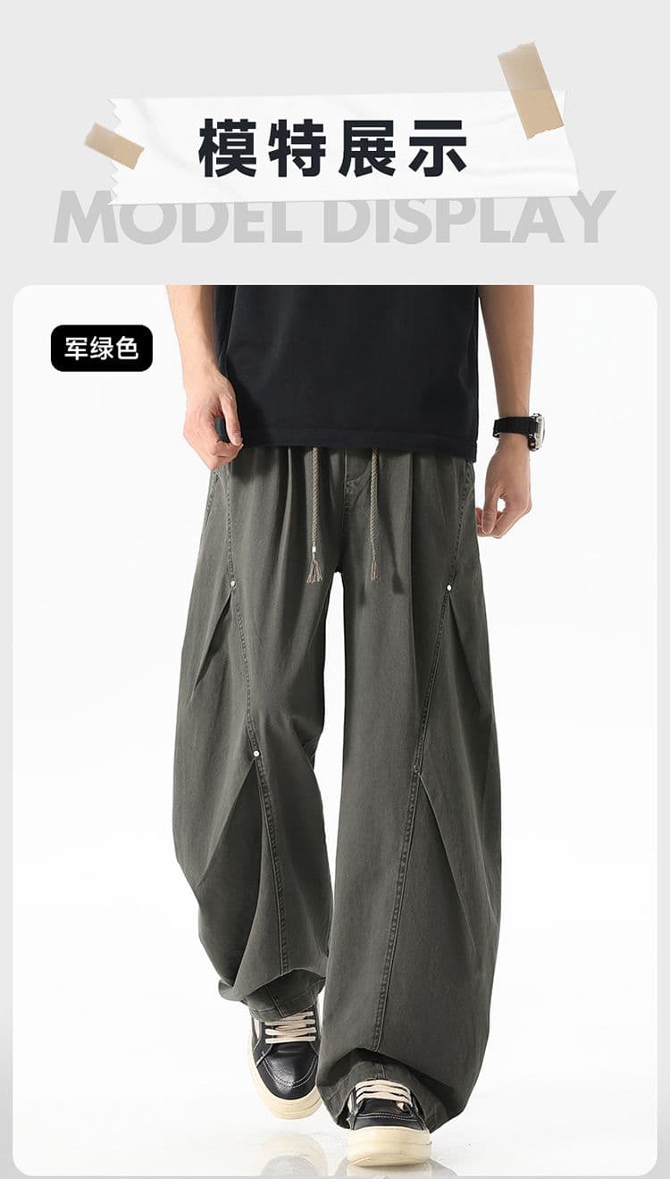 실사 아메리칸 주름 면 100% 워크웨어 팬츠 남자 여름 조수 브랜드 모통이 칼 캐주얼 바지 레트로 다용도 루즈핏 긴 바지 상세 이미지 10