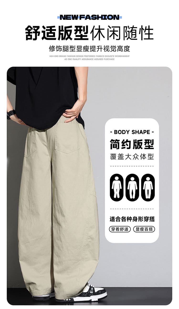 실사 아메리칸 주름 면 100% 워시 유압 바지 남자 여름 조수 브랜드 모통이 칼 바지 레트로 다용도 루즈핏 캐주얼 바지 상세 이미지 2