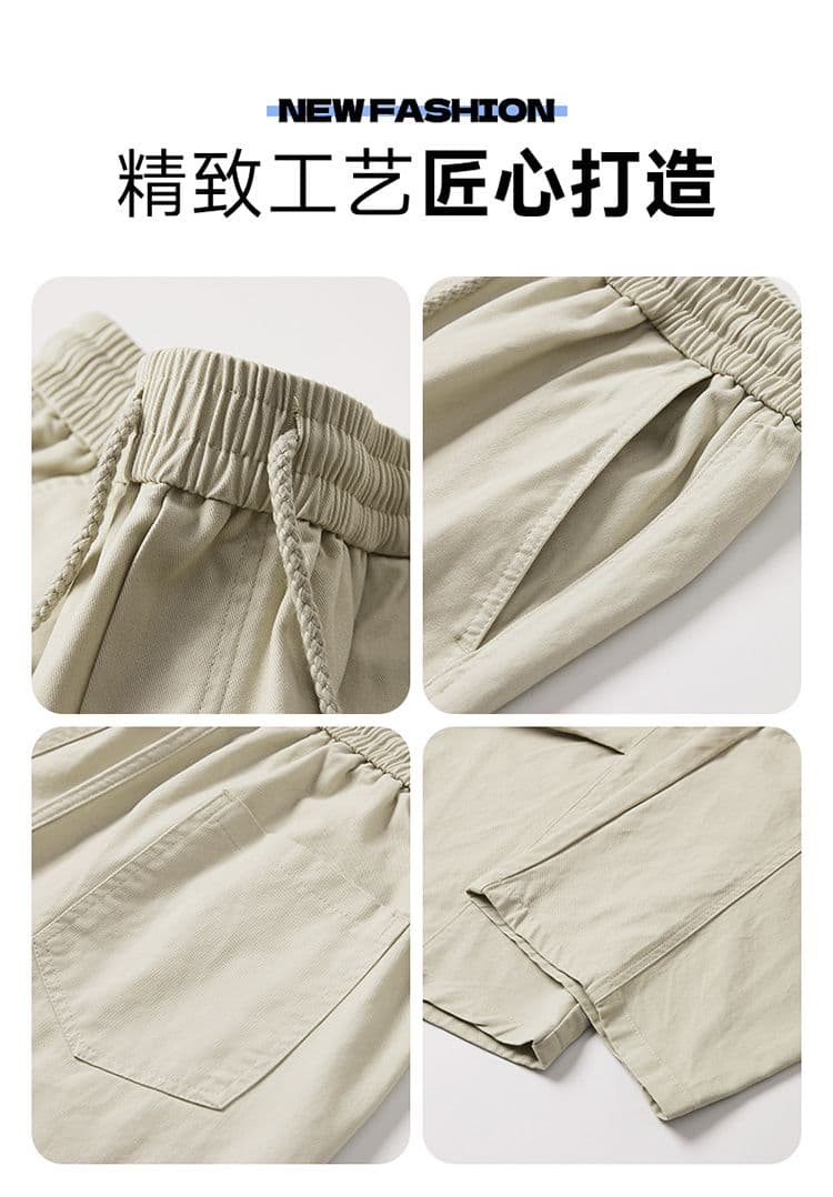실사 아메리칸 주름 면 100% 워시 유압 바지 남자 여름 조수 브랜드 모통이 칼 바지 레트로 다용도 루즈핏 캐주얼 바지 상세 이미지 5