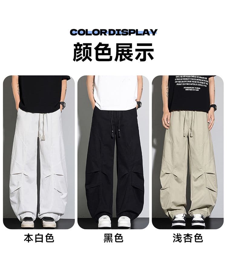 실사 아메리칸 주름 면 100% 워시 유압 바지 남자 여름 조수 브랜드 모통이 칼 바지 레트로 다용도 루즈핏 캐주얼 바지 상세 이미지 6