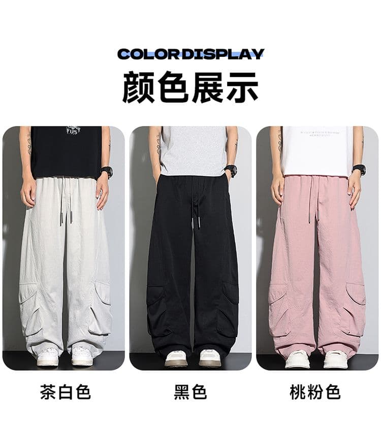 실사 아메리칸 cleanfit 루즈핏 넓은 다리 모통이 칼 캐주얼 바지 남자 여름 고급 센스 다용도 워크웨어 팬츠 트렌디 상세 이미지 6