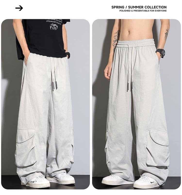 실사 아메리칸 cleanfit 루즈핏 넓은 다리 모통이 칼 캐주얼 바지 남자 여름 고급 센스 다용도 워크웨어 팬츠 트렌디 상세 이미지 19