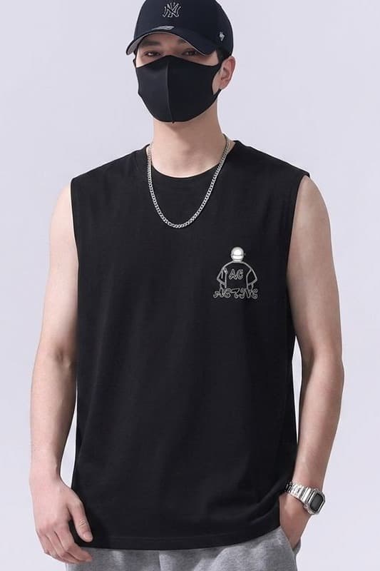 실사 2026 여름 새로운 순면 트렌드 프린트 민소매 티셔츠 조끼 남자 루즈핏 다용도 편안함 통기성 이미지 6