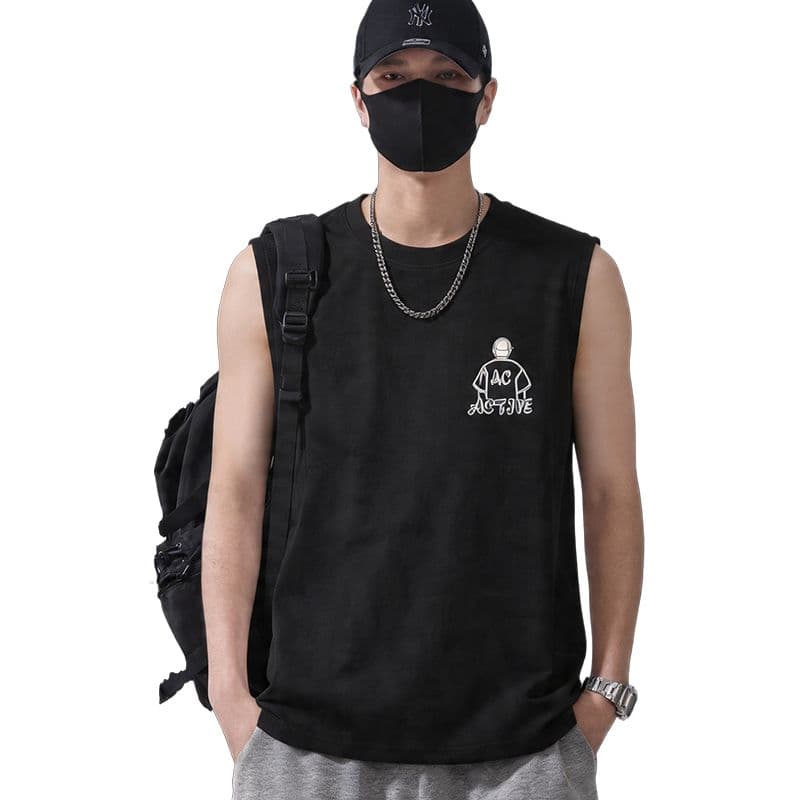 실사 2026 여름 새로운 순면 트렌드 프린트 민소매 티셔츠 조끼 남자 루즈핏 다용도 편안함 통기성 이미지 5