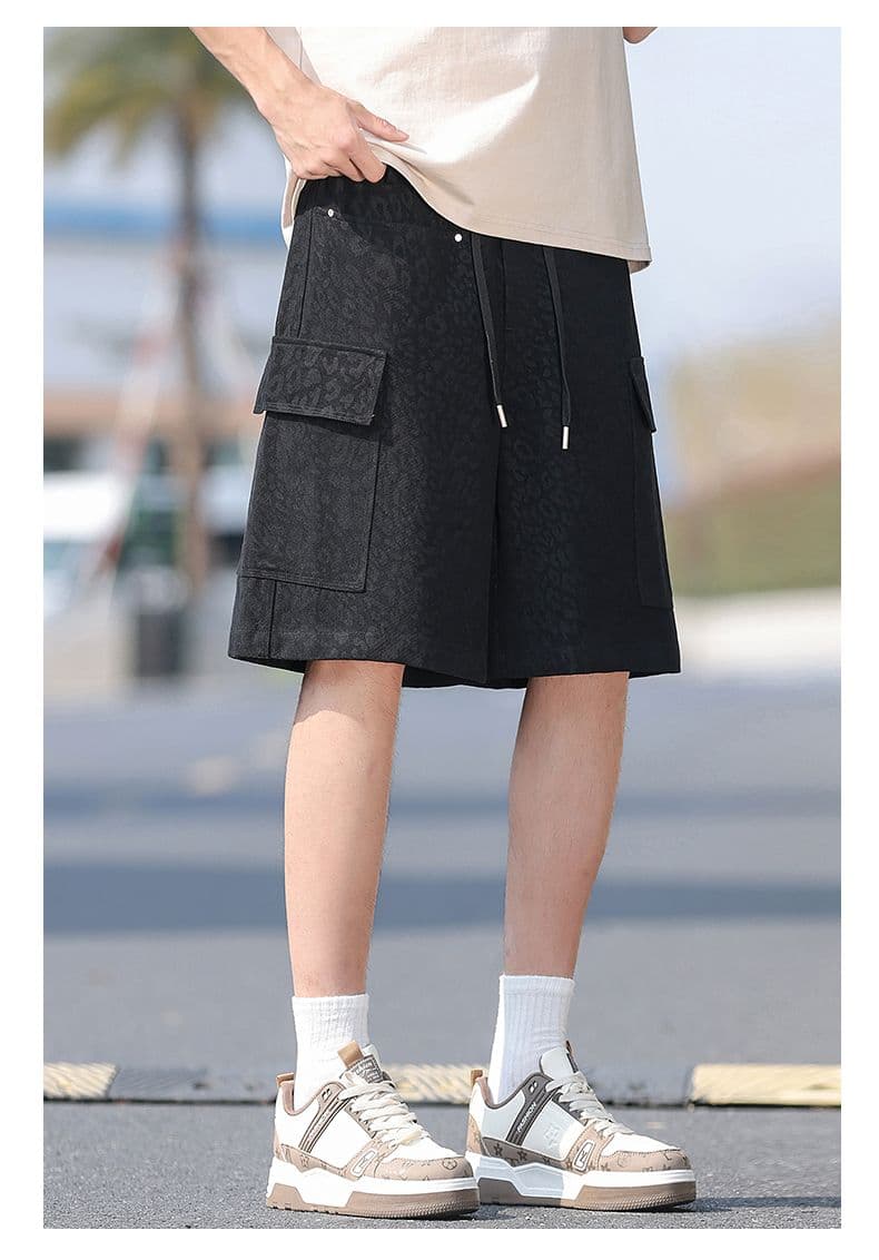 실사 여름 새로운 워크웨어 레오파드 무늬 캐주얼 오부 바지 남자 루즈핏 다용도 하프 허리밴드 얼음 센스 반바지 상세 이미지 4