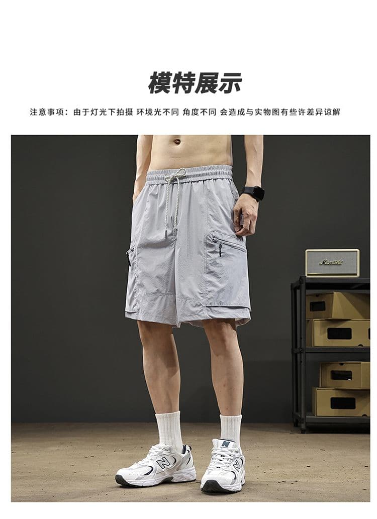 실사 여름 얇은 스타일 얼음 실크 반바지 남자 아메리칸 워크웨어 팬츠 스트레이트 넓은 다리 오부 바지 남자 상세 이미지 7