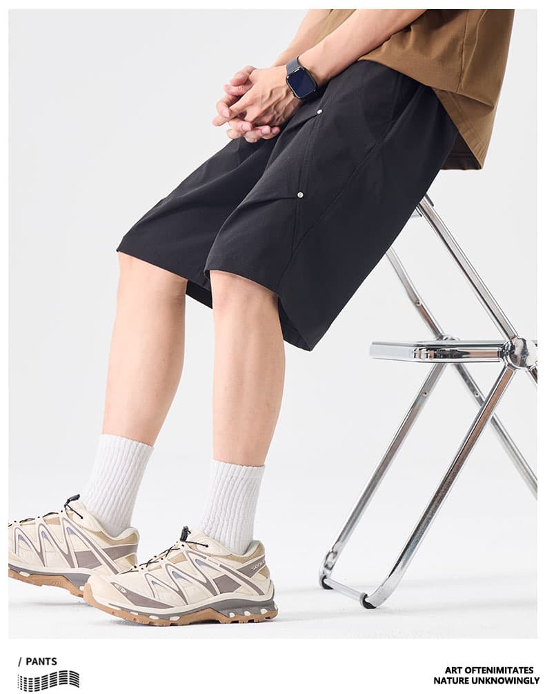 실사 여름 얼음 실크 속도 건조한 5 점 캐주얼 반바지 남자 루즈핏 다용도 허리밴드 스트레이트 신축성 운동 바지 상세 이미지 21