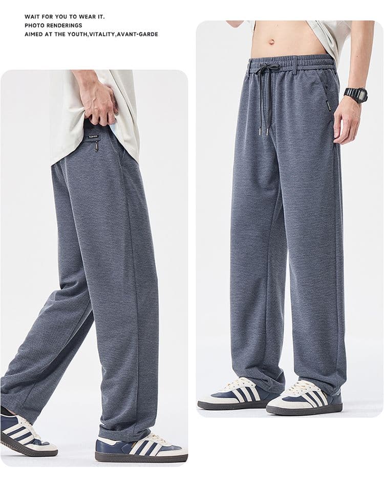 실사 여름 새로운 얇고 가벼운 니트 바지 남자 메쉬 질감 저항 주름 중 스트레이트 캐주얼 출퇴근 운동 바지 상세 이미지 21