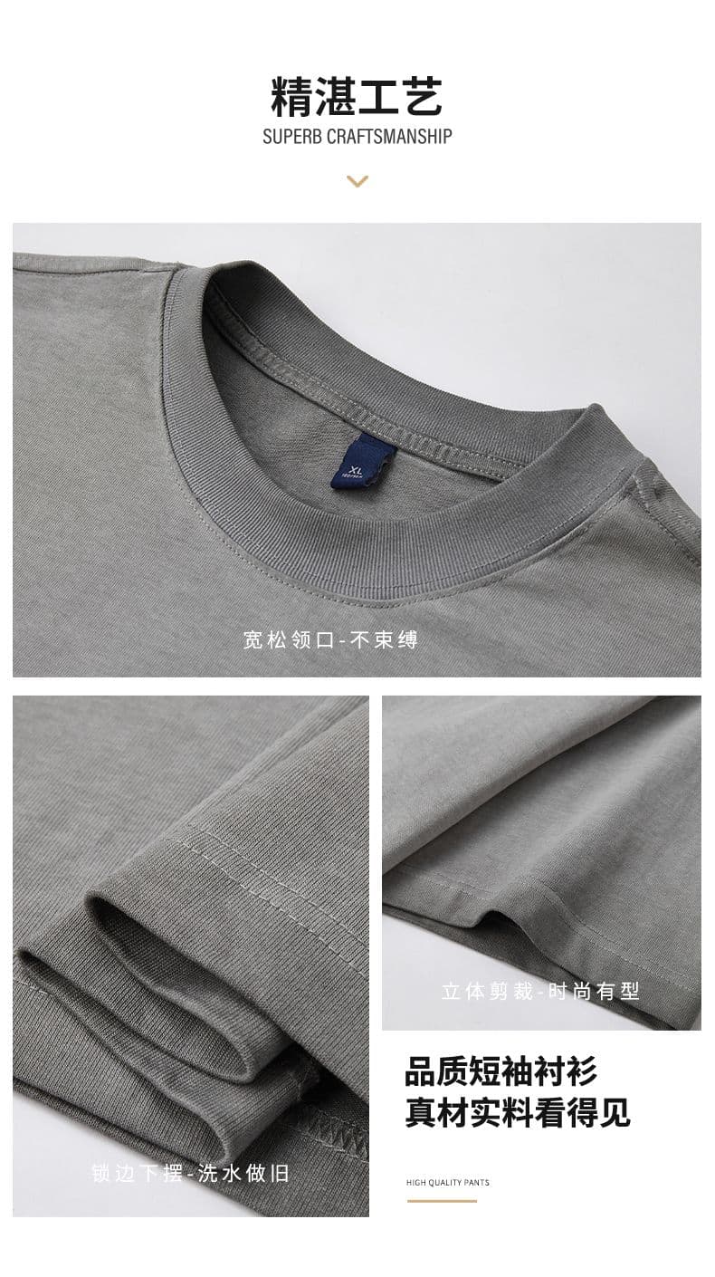 실사 여름 아메리칸 조수 브랜드 프린트 마 오래된 무거운 워싱 레트로 반팔 티셔츠 남자 루즈핏 다용도 라운드 넥 상세 이미지 6