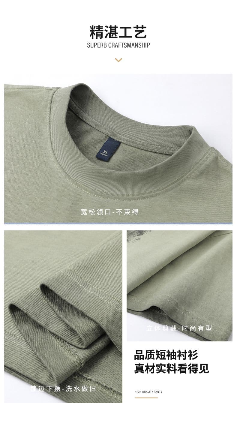 실사 여름 새로운 아메리칸 조수 브랜드 프린트 마 오래된 무거운 워싱 반팔 티셔츠 남자 루즈핏 다용도 맨위 상세 이미지 6