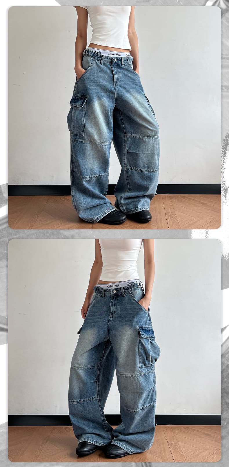 실사 아메리칸 조수 브랜드 중성 다용도 무거운 작업 디자인 루즈핏 워크웨어 넓은 다리 청바지 상세 이미지 10