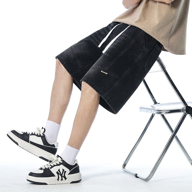실사 여름 새로운 허리밴드 디자인 데님 반바지 남자 루즈핏 다용도 미니멀리즘 오부 바지 이미지 3