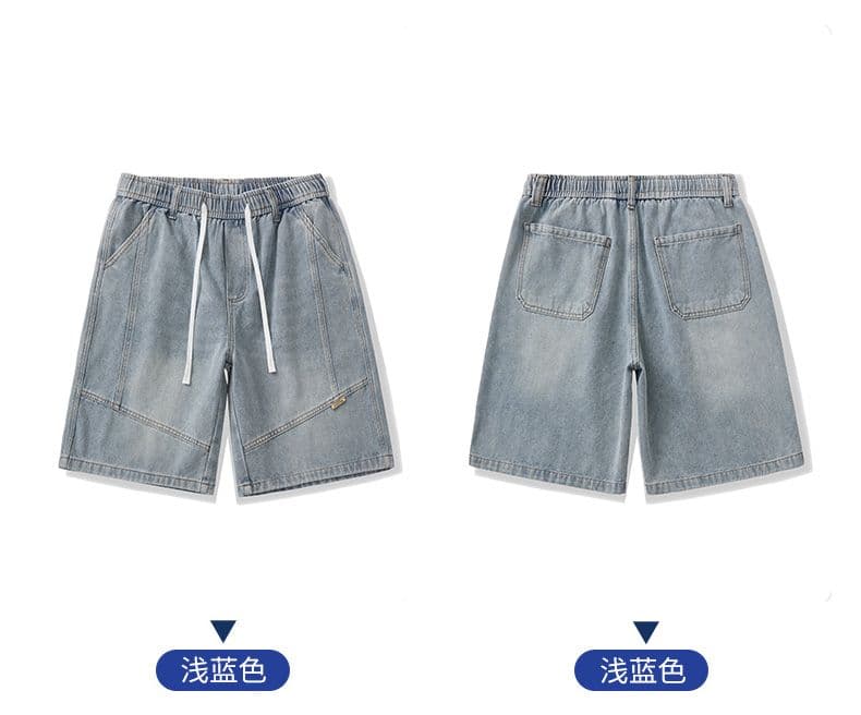 실사 여름 새로운 허리밴드 디자인 데님 반바지 남자 루즈핏 다용도 미니멀리즘 오부 바지 상세 이미지 24