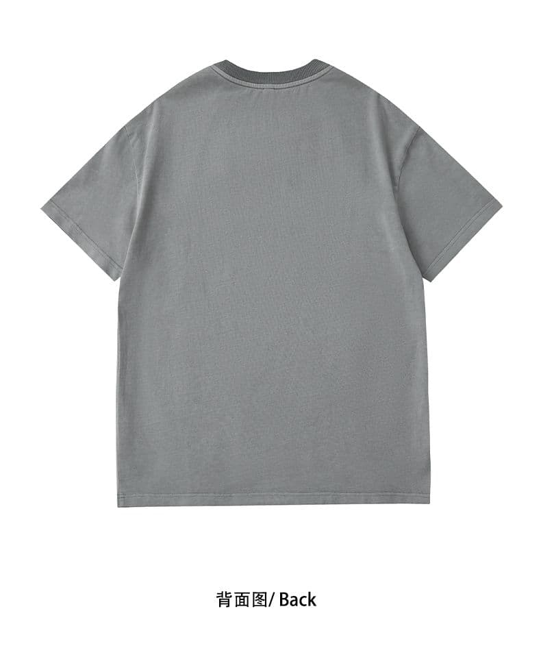 실사 아메리칸 레트로 조수 브랜드 순면 무거운 워싱 반팔 티셔츠 남자 여름 루즈핏 라운드 넥 구조 설계 섹션 상세 이미지 17