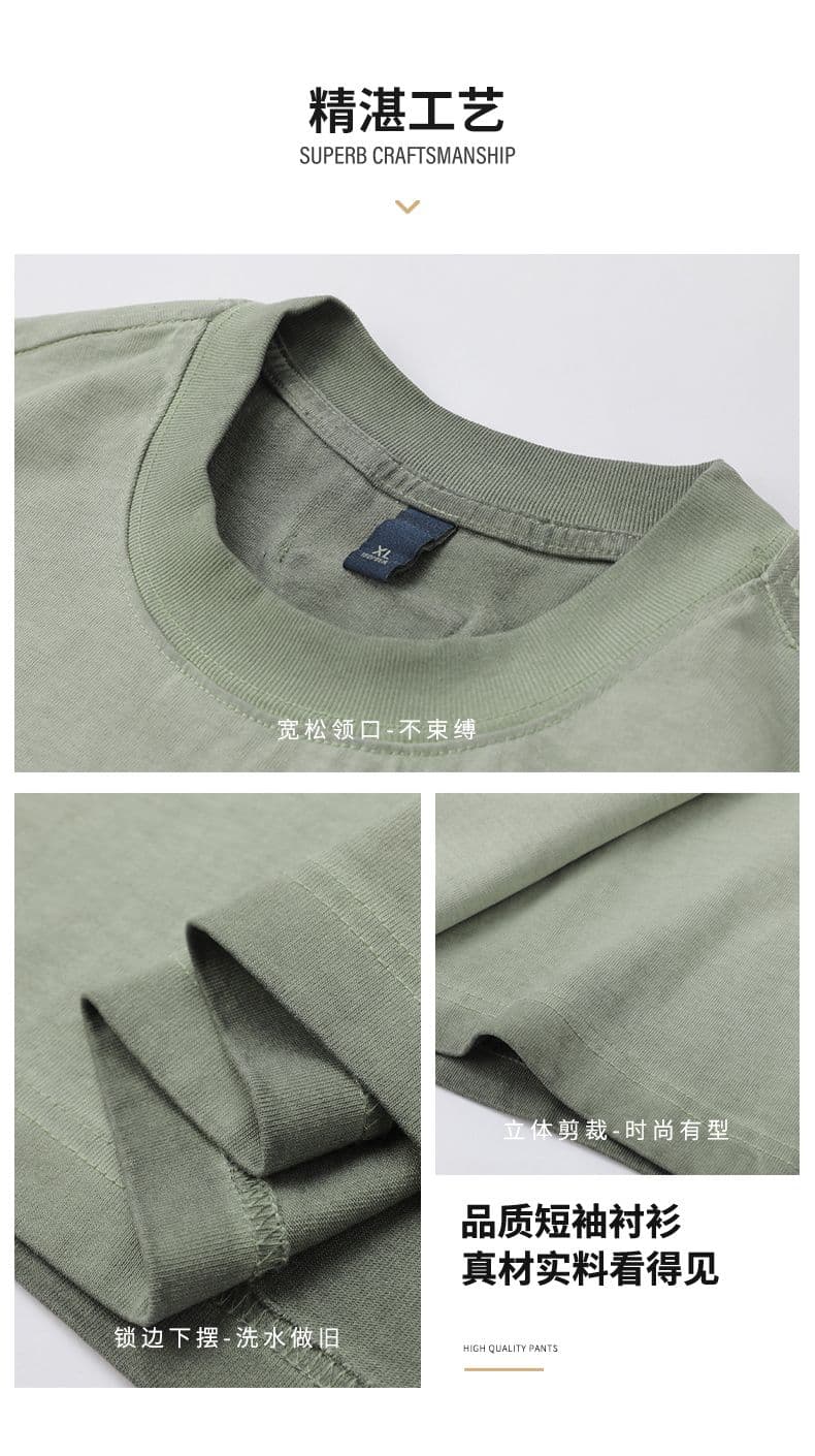 실사 여름 새로운 아메리칸 레트로 조수 브랜드 마 오래된 무거운 워싱 반팔 티셔츠 남자 루즈핏 라운드 넥 반소매 상세 이미지 6