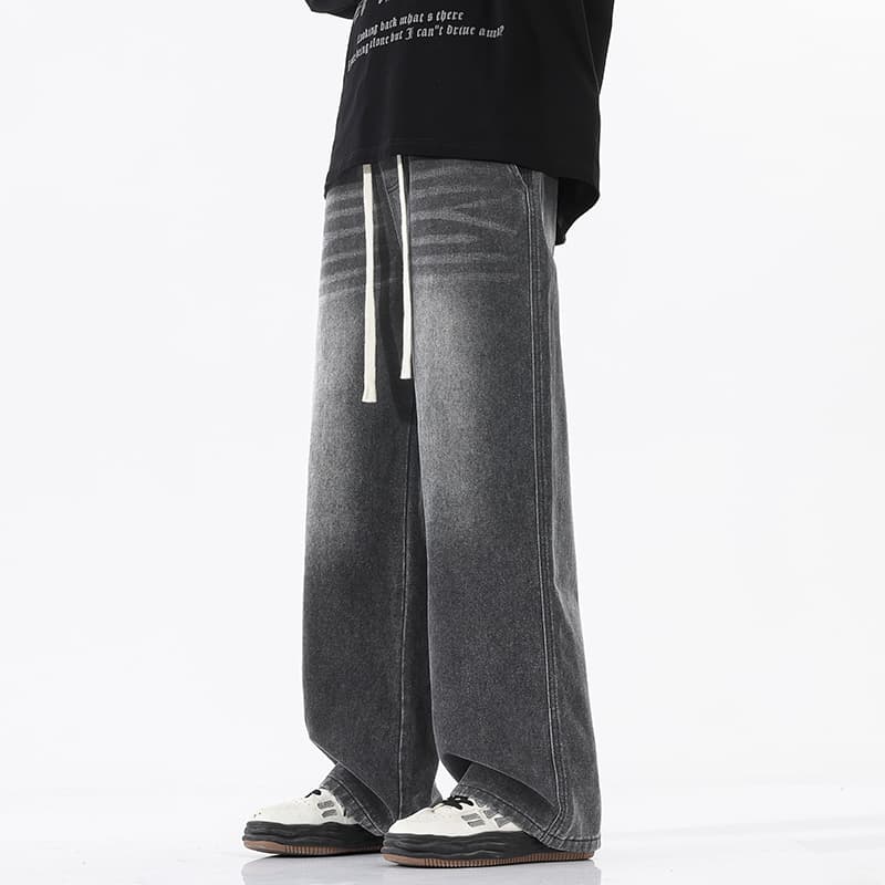 실사 가을 새로운 레트로 청바지 남자 허리밴드 참나무 늑골 바지 스트레이트 루즈핏 트렌드 다용도 바닥 청소 바지 이미지 5