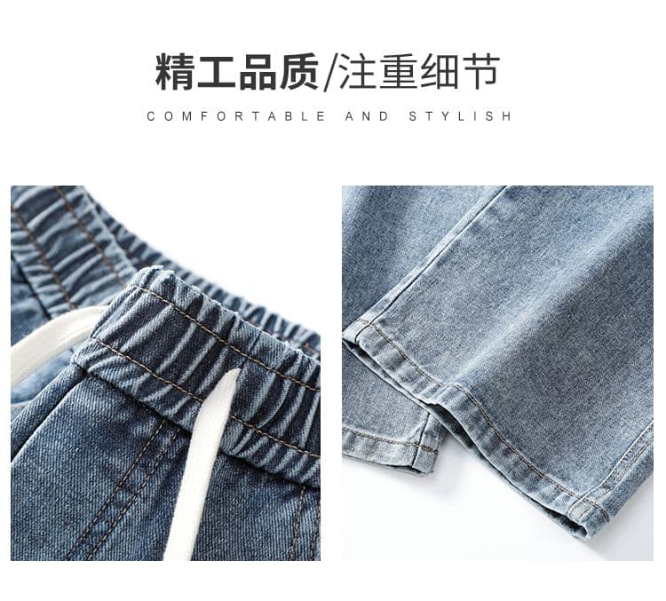 실사 새로운 아메리칸 높음 거리 마이크로 나팔 청바지 남자 루즈핏 레트로 워싱 패치워크 허리밴드 바지 상세 이미지 2