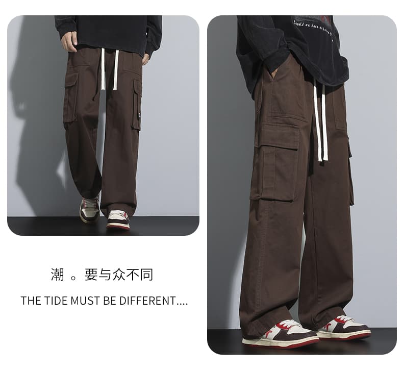 실사 가을 겨울 새로운 순면 캐주얼 바지 남성 노동자 바지 항구 바람 루즈핏 스트레이트 허리밴드 참나무 늑골 긴 바지 상세 이미지 13