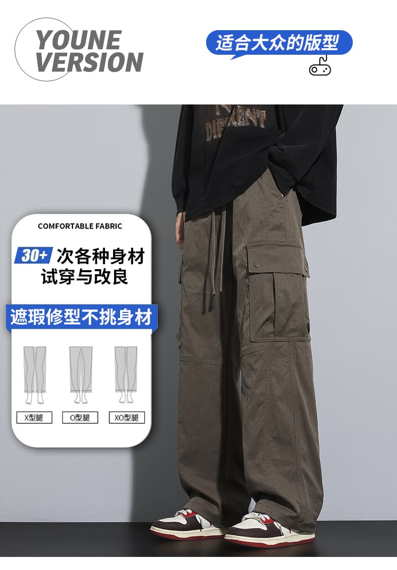 실사 가을 아메리칸 워크웨어 팬츠 아웃도어 팬츠 허리밴드 루즈핏 와이드 레그 팬츠 캐주얼 바지 스트레이트 팬츠 남자 상세 이미지 1