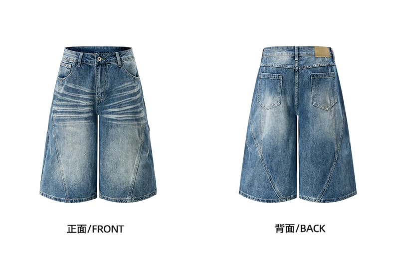 실사 아메리칸 워싱 마 오래된 주름 루즈핏 고양이 반드시 데님 7 점 바지 남녀 스트레이트 넓은 다리 6 점 반바지 상세 이미지 13