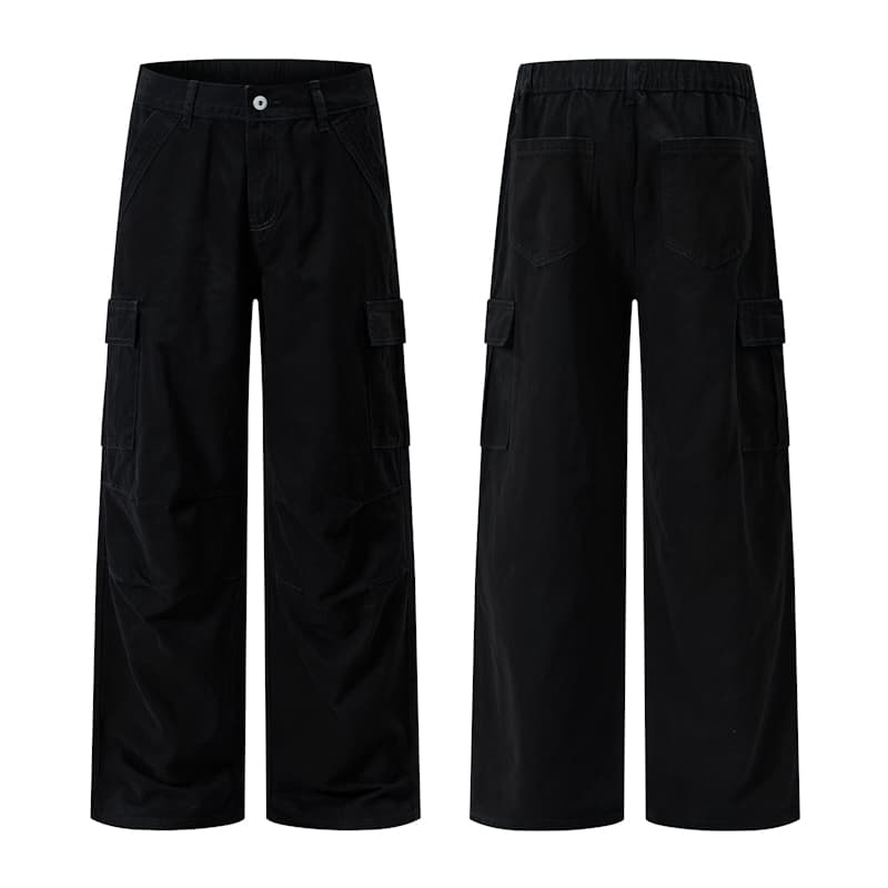 아메리칸 레트로 워시 퇴색 한 baggy 넓은 다리 워크웨어 팬츠 남녀 루즈핏 스트레이트 캐주얼 고급 센스 바닥 청소 롱 바지 이미지 3