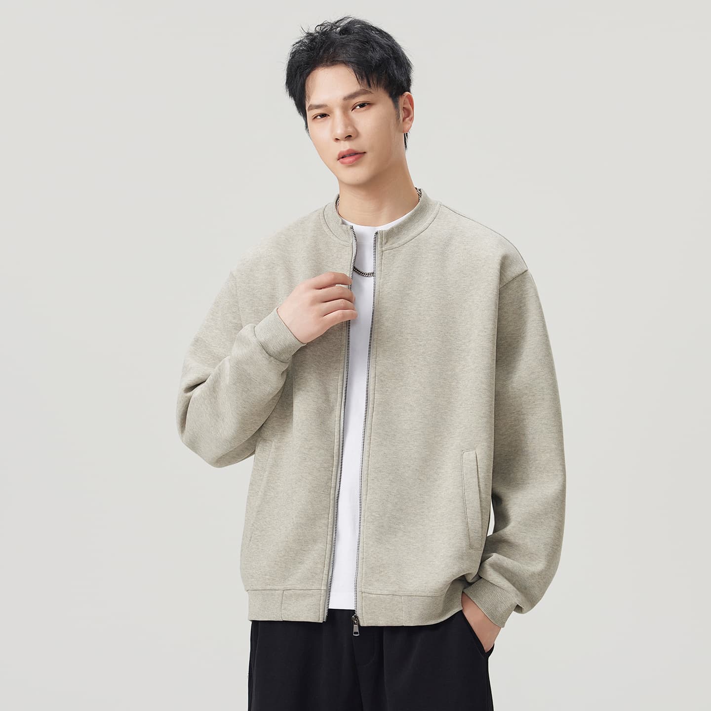 실사 2026 가을 겨울 새로운 지퍼 오픈 가디건 스탠드 칼라 후드티 남녀 루즈핏 다용도 캐주얼 출퇴근 재킷