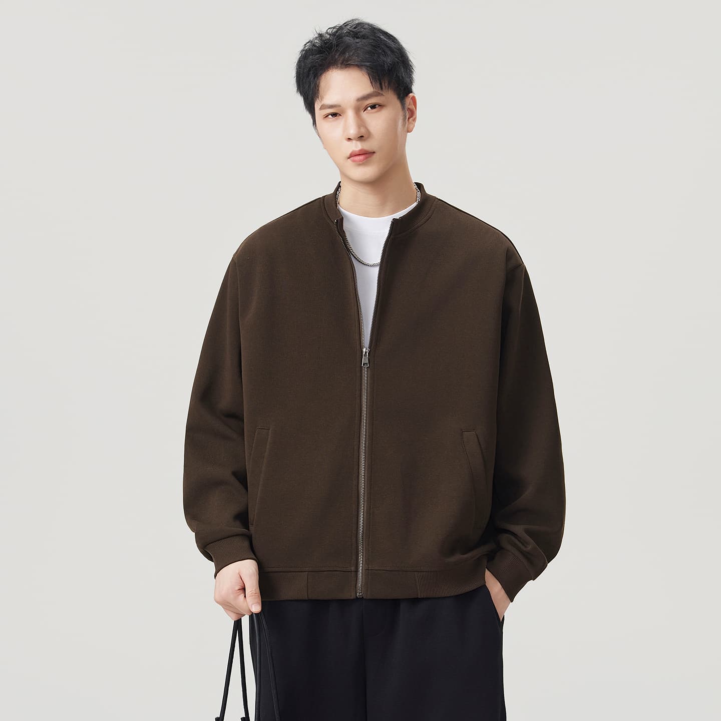 실사 2026 가을 겨울 새로운 지퍼 오픈 가디건 스탠드 칼라 후드티 남녀 루즈핏 다용도 캐주얼 출퇴근 재킷 이미지 3