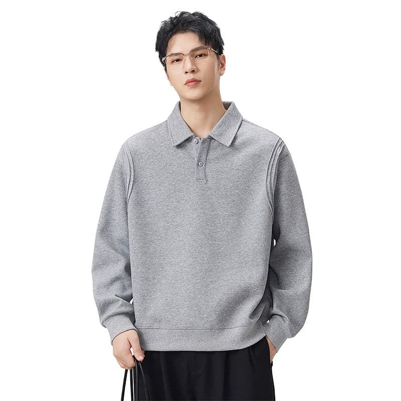 실사 2026 가을 겨울 새로운 무거운 POLO 셔츠 후드티 남자 루즈핏 다용도 폴로 칼라 티셔츠 출퇴근 맨위 이미지 5
