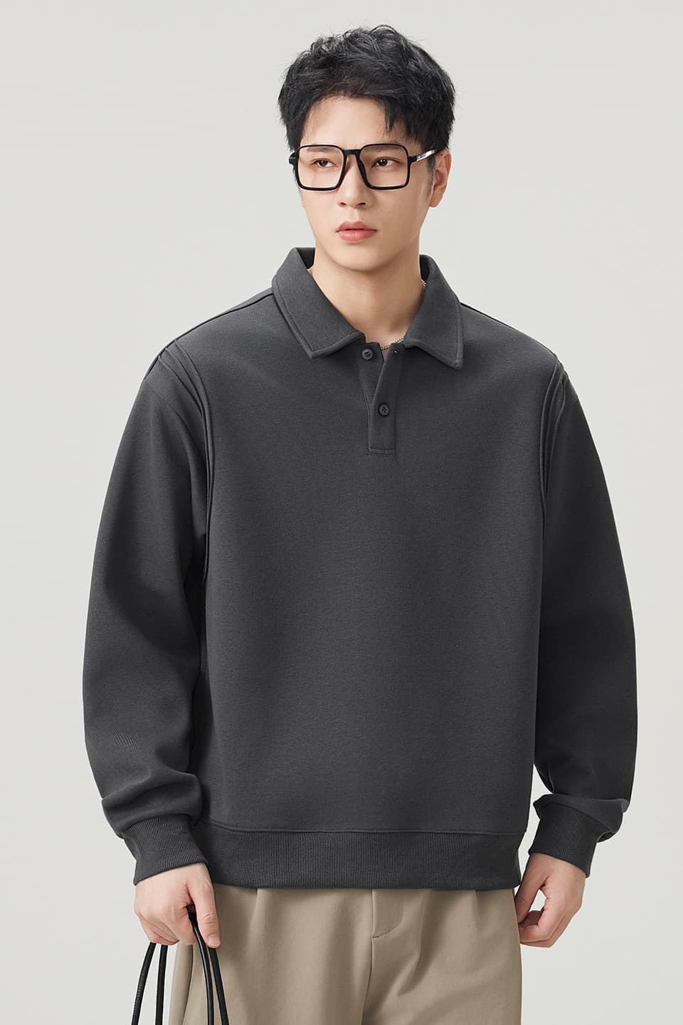 실사 2026 가을 겨울 새로운 무거운 POLO 셔츠 후드티 남자 루즈핏 다용도 폴로 칼라 티셔츠 출퇴근 맨위 이미지 6