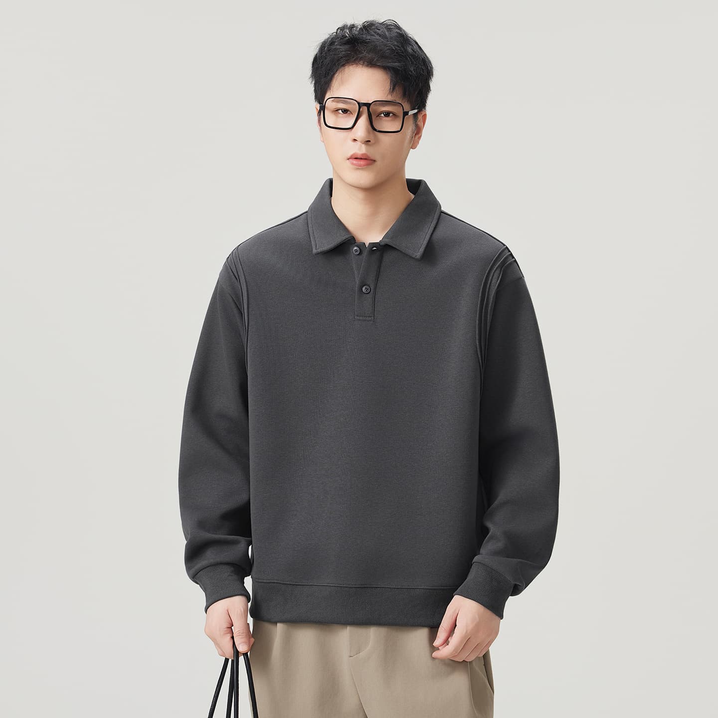 실사 2026 가을 겨울 새로운 무거운 POLO 셔츠 후드티 남자 루즈핏 다용도 폴로 칼라 티셔츠 출퇴근 맨위 이미지 3