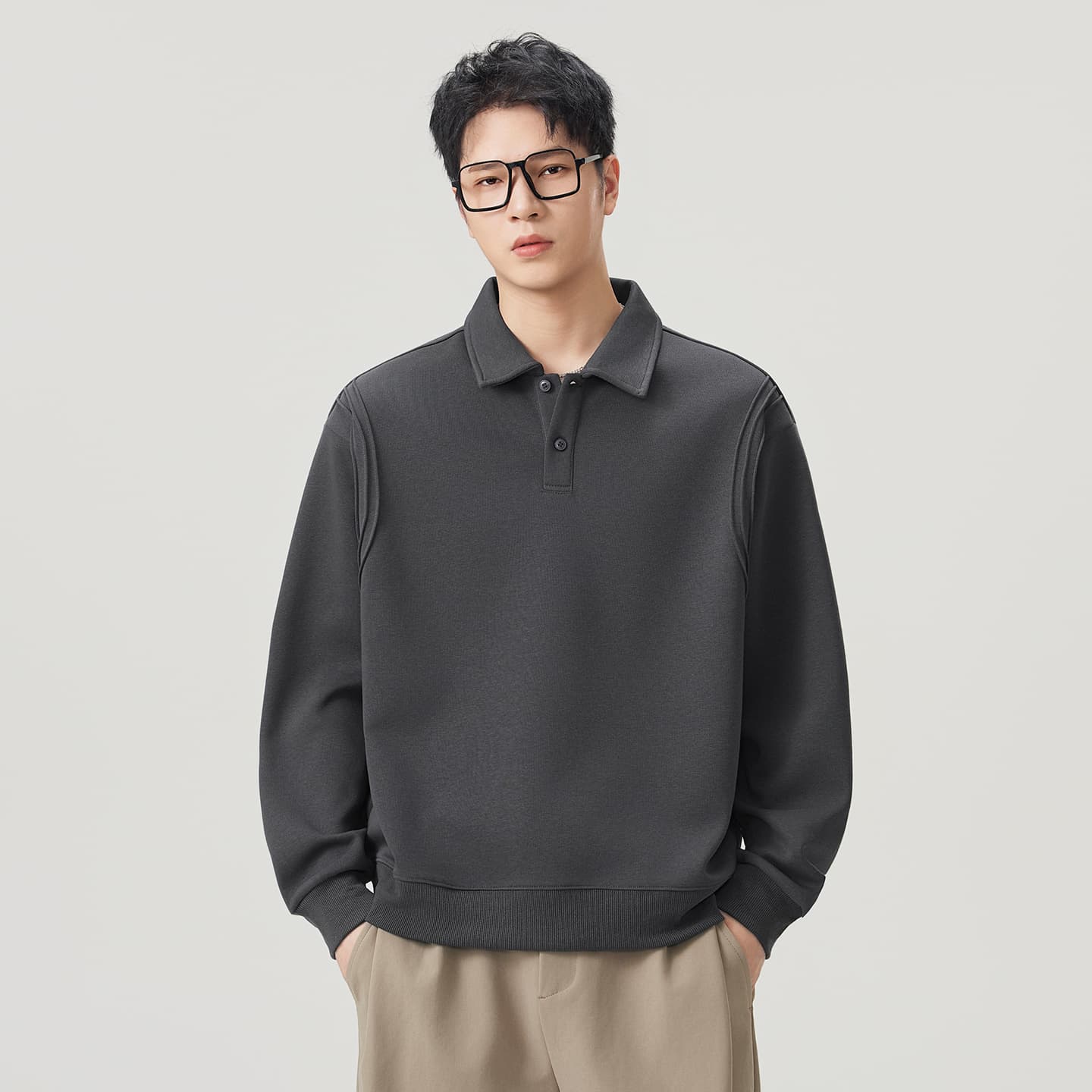 실사 2026 가을 겨울 새로운 무거운 POLO 셔츠 후드티 남자 루즈핏 다용도 폴로 칼라 티셔츠 출퇴근 맨위