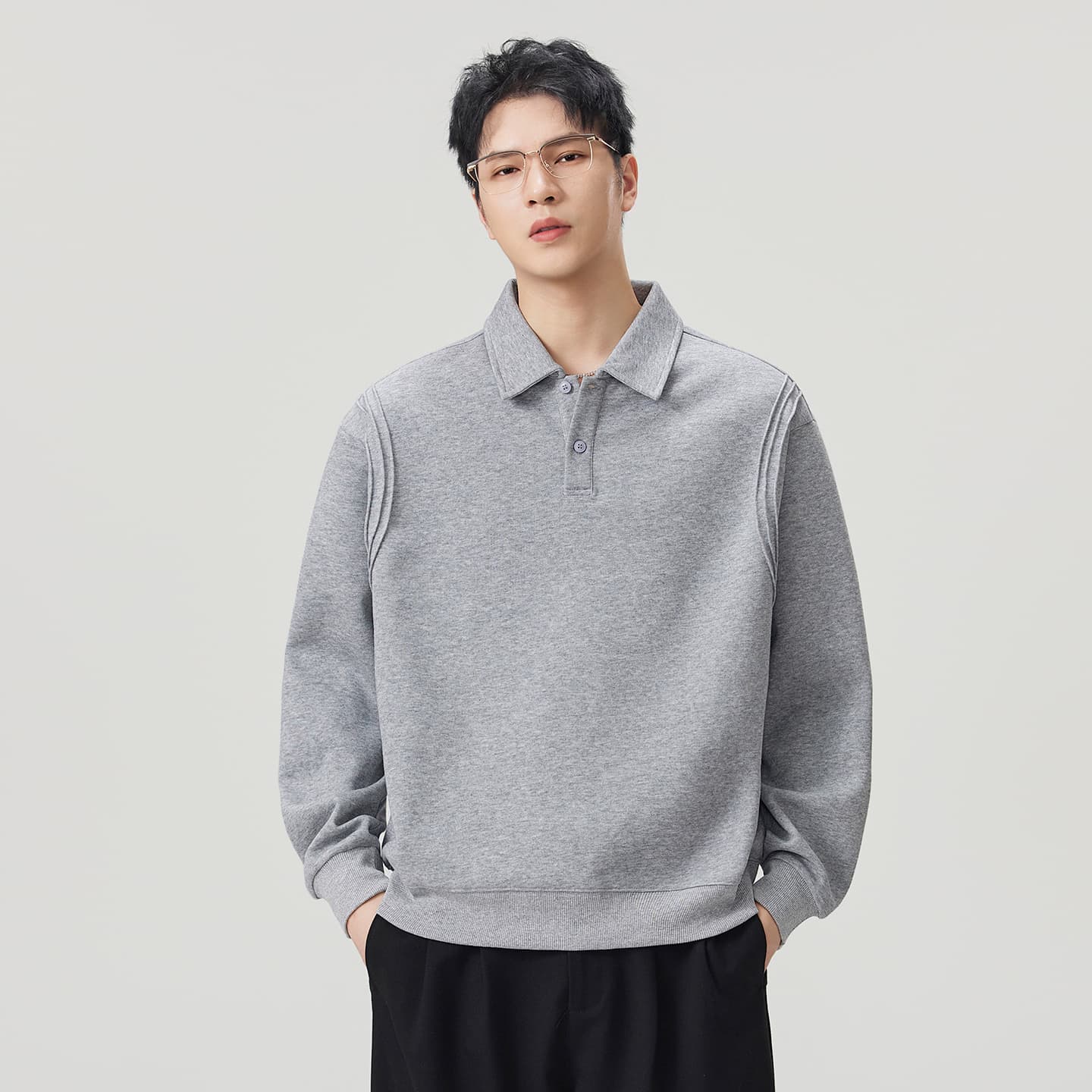 실사 2026 가을 겨울 새로운 무거운 POLO 셔츠 후드티 남자 루즈핏 다용도 폴로 칼라 티셔츠 출퇴근 맨위 이미지 4