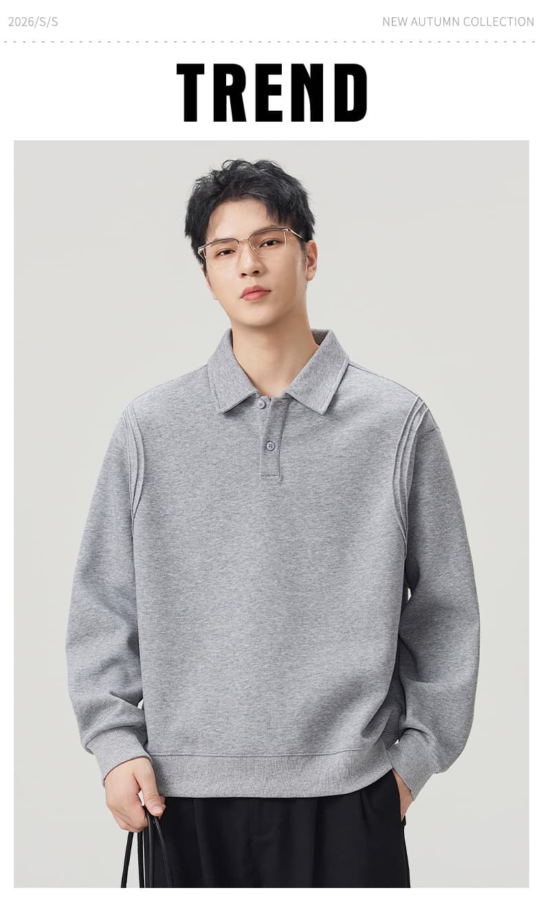 실사 2026 가을 겨울 새로운 무거운 POLO 셔츠 후드티 남자 루즈핏 다용도 폴로 칼라 티셔츠 출퇴근 맨위 상세 이미지 1