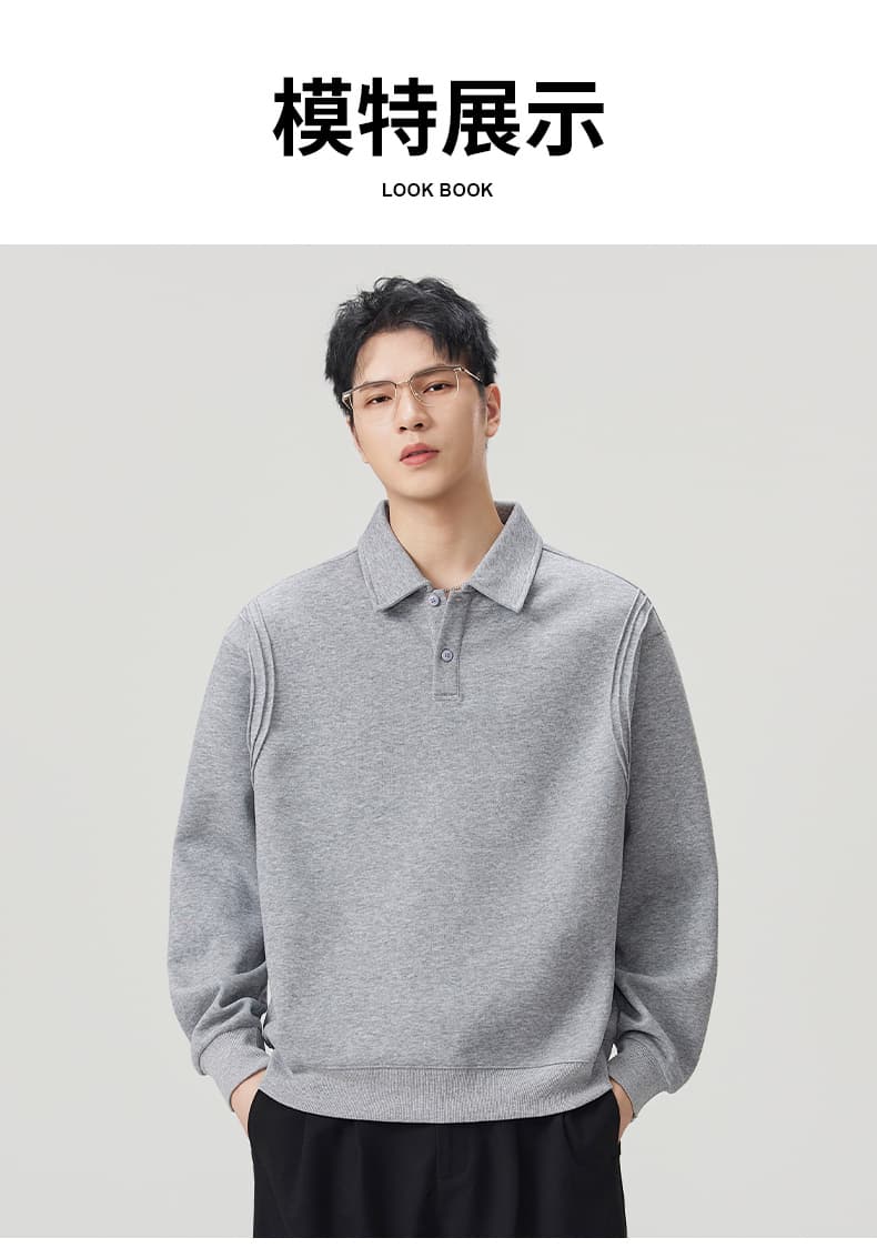 실사 2026 가을 겨울 새로운 무거운 POLO 셔츠 후드티 남자 루즈핏 다용도 폴로 칼라 티셔츠 출퇴근 맨위 상세 이미지 9