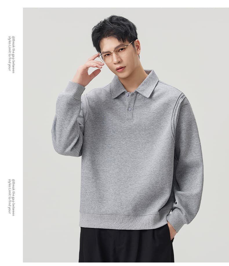 실사 2026 가을 겨울 새로운 무거운 POLO 셔츠 후드티 남자 루즈핏 다용도 폴로 칼라 티셔츠 출퇴근 맨위 상세 이미지 10