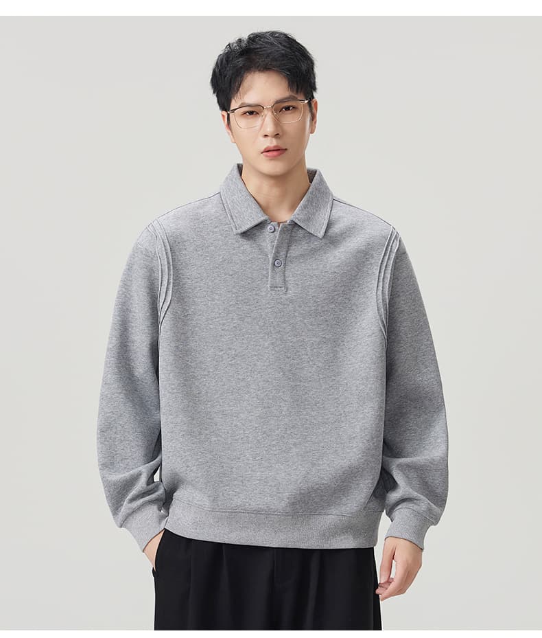 실사 2026 가을 겨울 새로운 무거운 POLO 셔츠 후드티 남자 루즈핏 다용도 폴로 칼라 티셔츠 출퇴근 맨위 상세 이미지 11