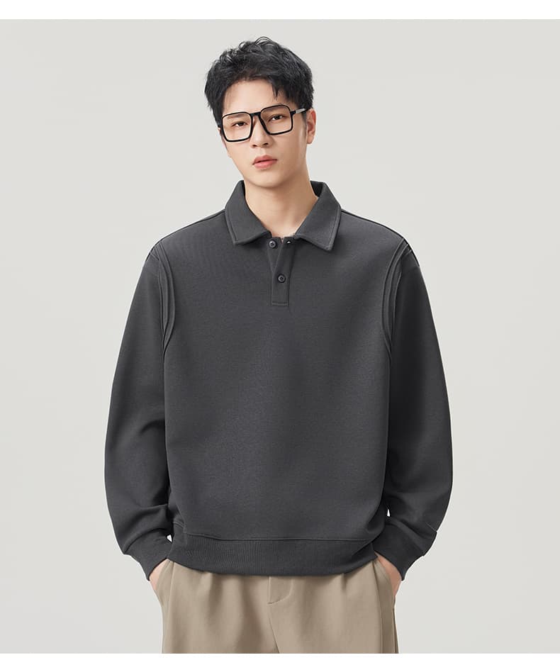 실사 2026 가을 겨울 새로운 무거운 POLO 셔츠 후드티 남자 루즈핏 다용도 폴로 칼라 티셔츠 출퇴근 맨위 상세 이미지 13