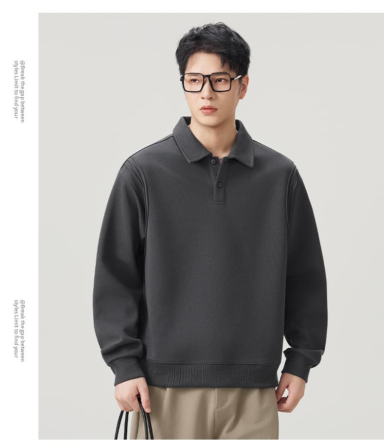 실사 2026 가을 겨울 새로운 무거운 POLO 셔츠 후드티 남자 루즈핏 다용도 폴로 칼라 티셔츠 출퇴근 맨위 상세 이미지 14