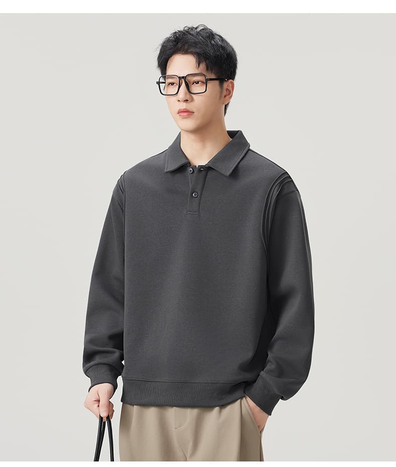 실사 2026 가을 겨울 새로운 무거운 POLO 셔츠 후드티 남자 루즈핏 다용도 폴로 칼라 티셔츠 출퇴근 맨위 상세 이미지 15