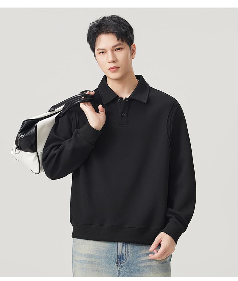 실사 2026 가을 겨울 새로운 무거운 POLO 셔츠 후드티 남자 루즈핏 다용도 폴로 칼라 티셔츠 출퇴근 맨위 상세 이미지 17