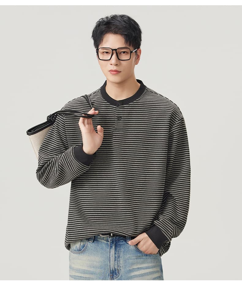 실사 2026 가을 겨울 새로운 핀 스트라이프 후드티 남자 루즈핏 편안함 긴팔 티셔츠 다용도 출퇴근 맨위 상세 이미지 15