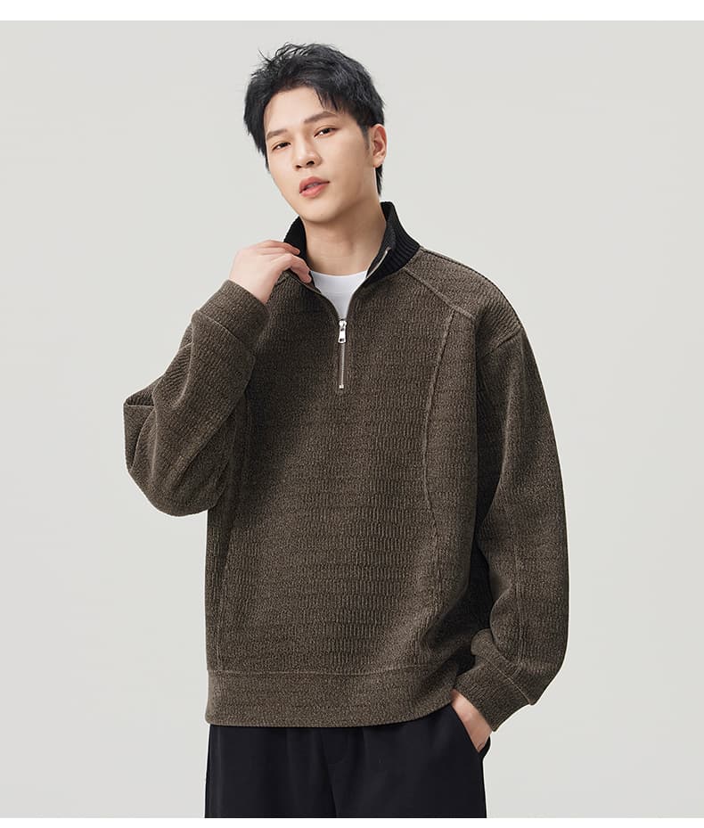 실사 2026 가을 겨울 새로운 무거운 스탠드 칼라 하프 지퍼 후드티 남자 루즈핏 편안함 긴팔 다용도 출퇴근 맨위 상세 이미지 11