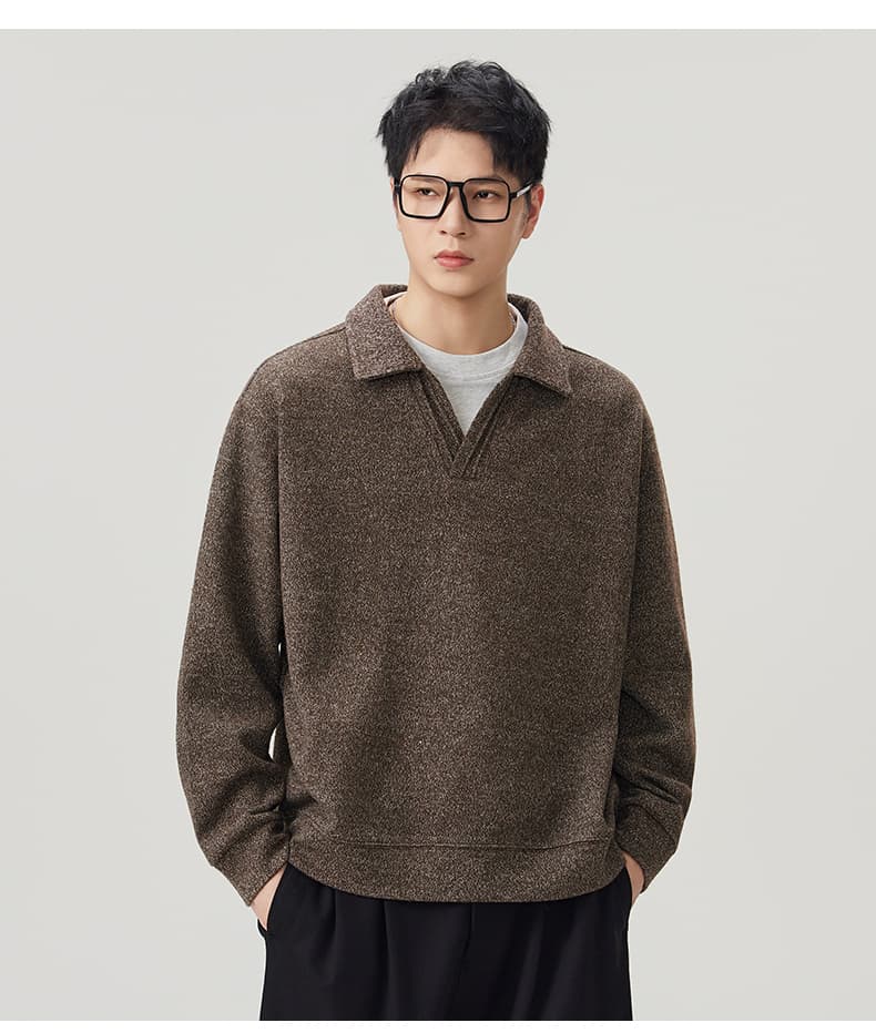 실사 2026 가을 겨울 새로운 무거운 양모 POLO 셔츠 후드티 남자 루즈핏 다용도 폴로 칼라 티셔츠 출퇴근 맨위 상세 이미지 15
