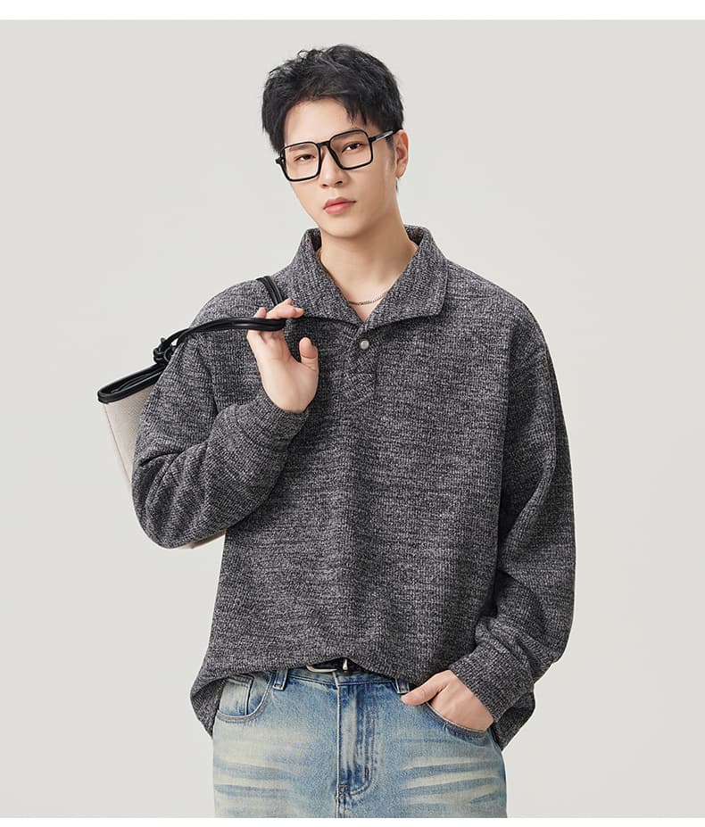 실사 2026 가을 겨울 새로운 무거운 폴로 칼라 하프 단추 후드티 남자 루즈핏 편안함 긴팔 다용도 출퇴근 맨위 상세 이미지 19